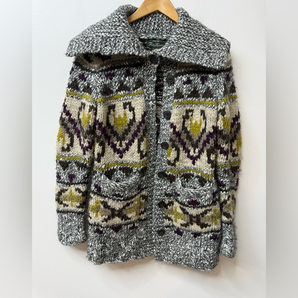 Eddie Bauer Hand Knit Chunky
Wool Blend Shawl Collar
Cardigan Sweater size S - Picture 2 of 10